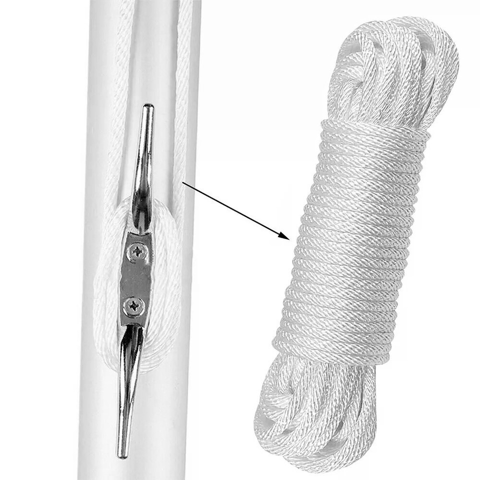 100ft 5MM White Flagpole Halyard Rope Flag Pole Rope Nylon Braided Cord ...