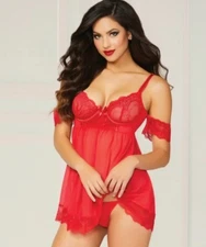 Seven Til Midnight Luminary Bright Red Babydoll Chemise Nightie 1X/2X Only Top