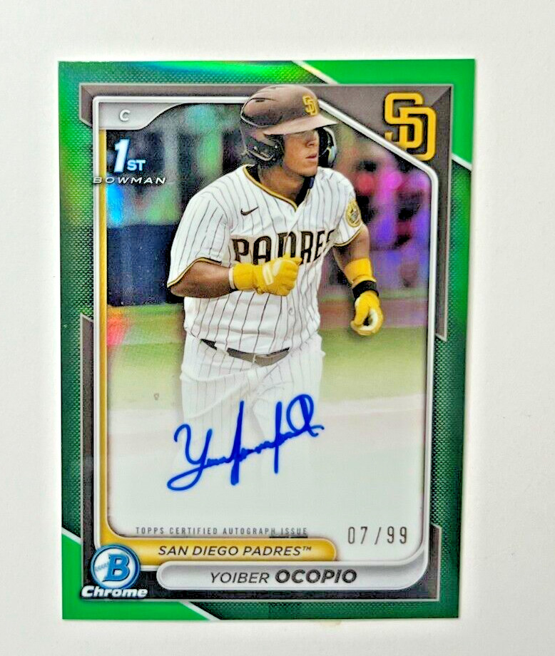 2024 Bowman Chrome YOIBER OCOPIO 1st RC Green Refractor AUTO 07/99 Padres
