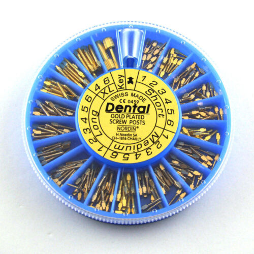 240 Pcs Dental Screw Post Kit Conical 24K Gold Plated Root Canal Pins 2 Keys - Afbeelding 1 van 12