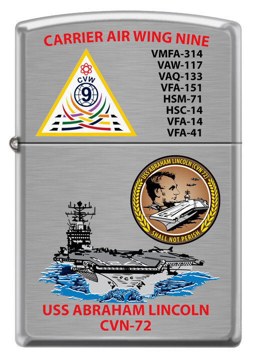 USS Abraham Lincoln (CVN-72) Aircraft Carrier Zippo MIB CVW-9 Brushed Chrome
