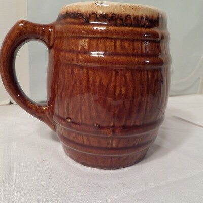 McCoy Pottery Barrel Coffee Mug Brown Glaze Nice Drip Glaze