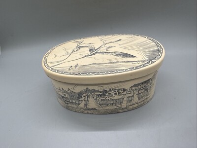 Scrimshaw Resin Carved Ship Etched Box Bird Kovago 1988 5.25x3.25x2.5 