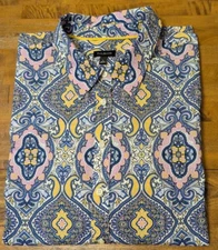 TALBOTS LONG ROLL TAB SLEEVE BUTTON DOWN SHIRT Women's Large L Paisley Print EUC