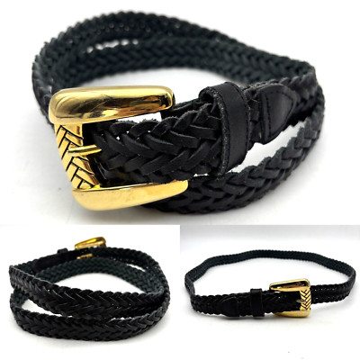 Vintage 80s 90s CHIC Black Genuine Split Braided Leather  display picture 2