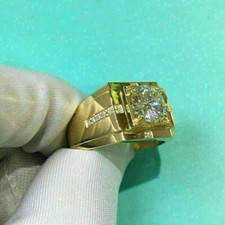 2Ct Round Cut Natural Moissanite Band Pinky Ring Men's Silver Yellow Gold Plated