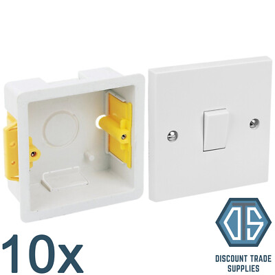 10x Einzel Lichtschalter 1 Gang 2 Wege 10A und 35mm Trockenfutter Fast Fix Back Box