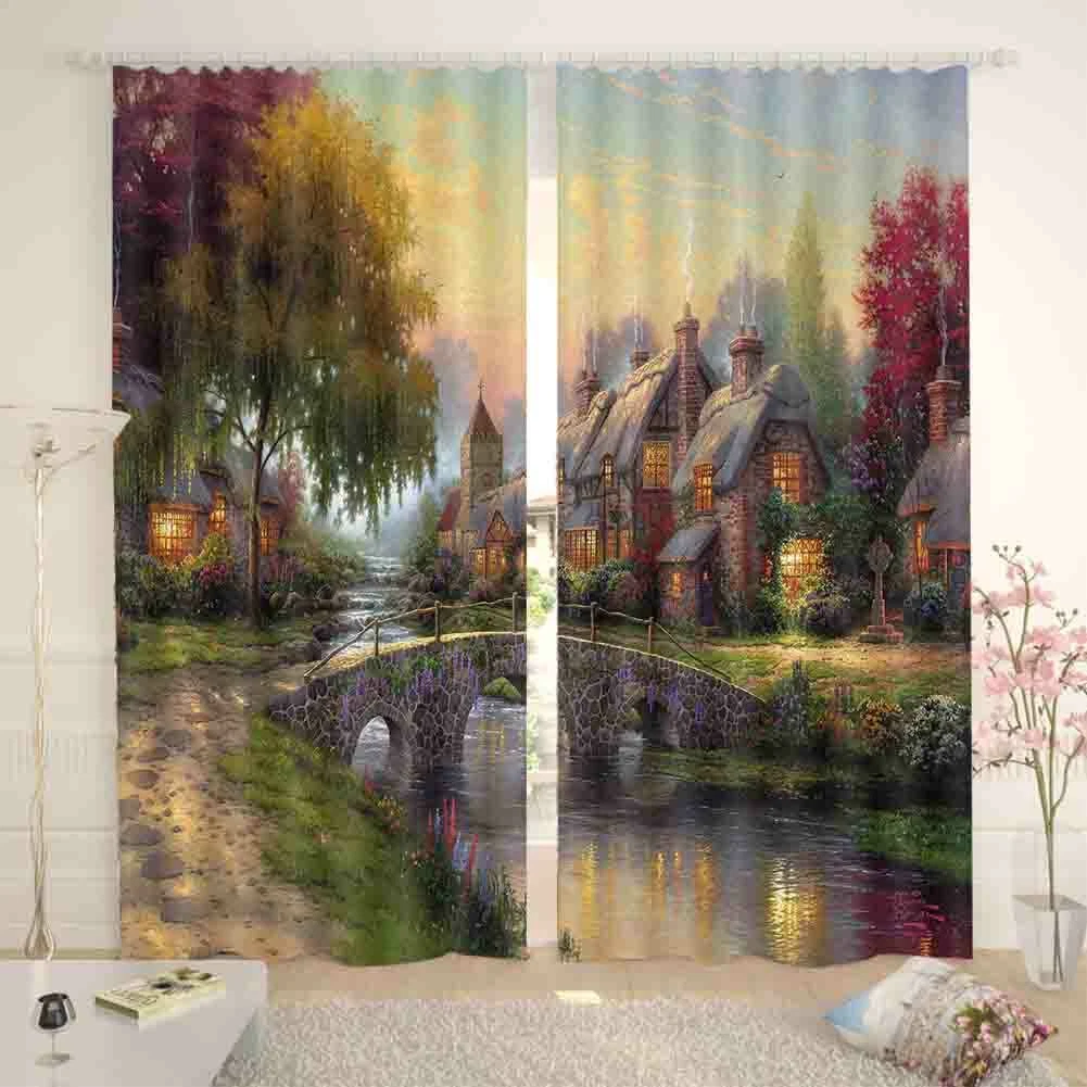 Bridge Flowing Water 3D Curtain Blockout Photo Printing Curtains Drape Fabric