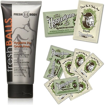 Fresh Balls BUNDLE: (1) 3.4oz tube FRESH BALLS + (15) ASSWIPES Singles - NEW!
