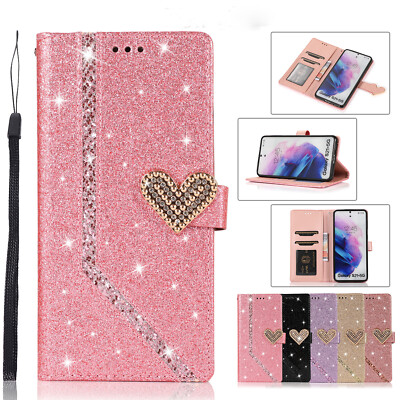 3D Bling Flip PU Leder Handy-Hülle Book Tasche Case TPU Cover Schutz Etui #