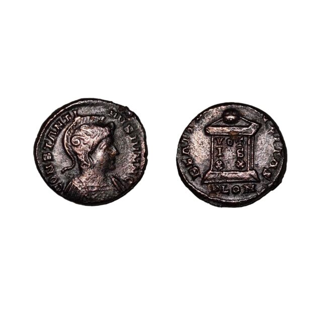 Moneta romana Costantino I 321AD AE Follis London BEATA TRAN-QVILLITAS VOT- IS- XX-