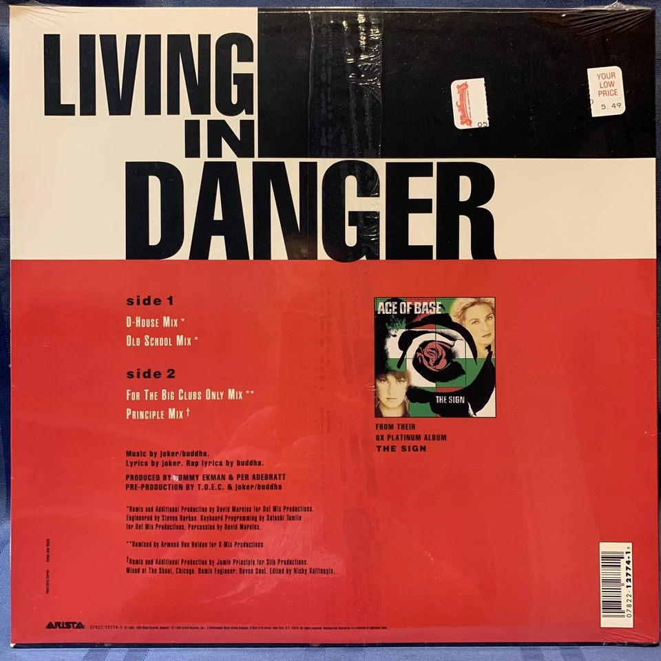 Ace of Base “Living in Danger” 12"  1993 Vinyl Maxi Single W/ Remixes Sealed - Image 2 of 2