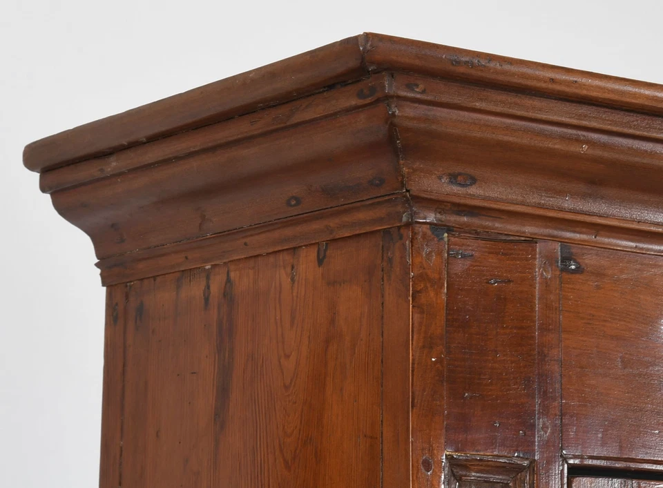 Armário holandês antigo Chippendale 2 peças madeira macia passo atrás fazenda campo - Imagem 4 de 4