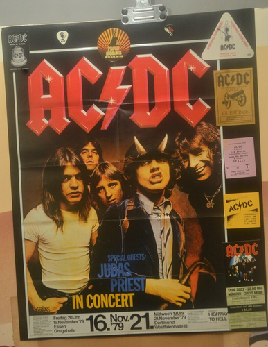 AC DC ESSEN 1979 German A1 Concert poster + All Access Pass Guitar PIcs ...