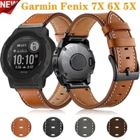 QuickFit Leather Watch Band For Garmin Fenix 3HR 6 6X 5 5X Plus 7 7X Solar Strap