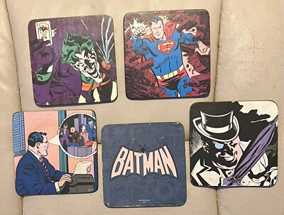 Vintage DC Comic Character Coasters X5 ~ Batman Superman Joker Penguin