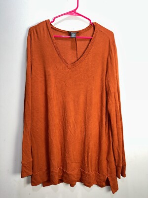 Adriana Papell Blouse Womens Large Long Sleeve Auburn Rayon Vneck Casual Ladies