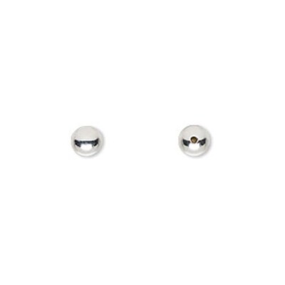 Memory Wire Bead end, silver 5mm 1/2-drilled round.  Pkg of 10.