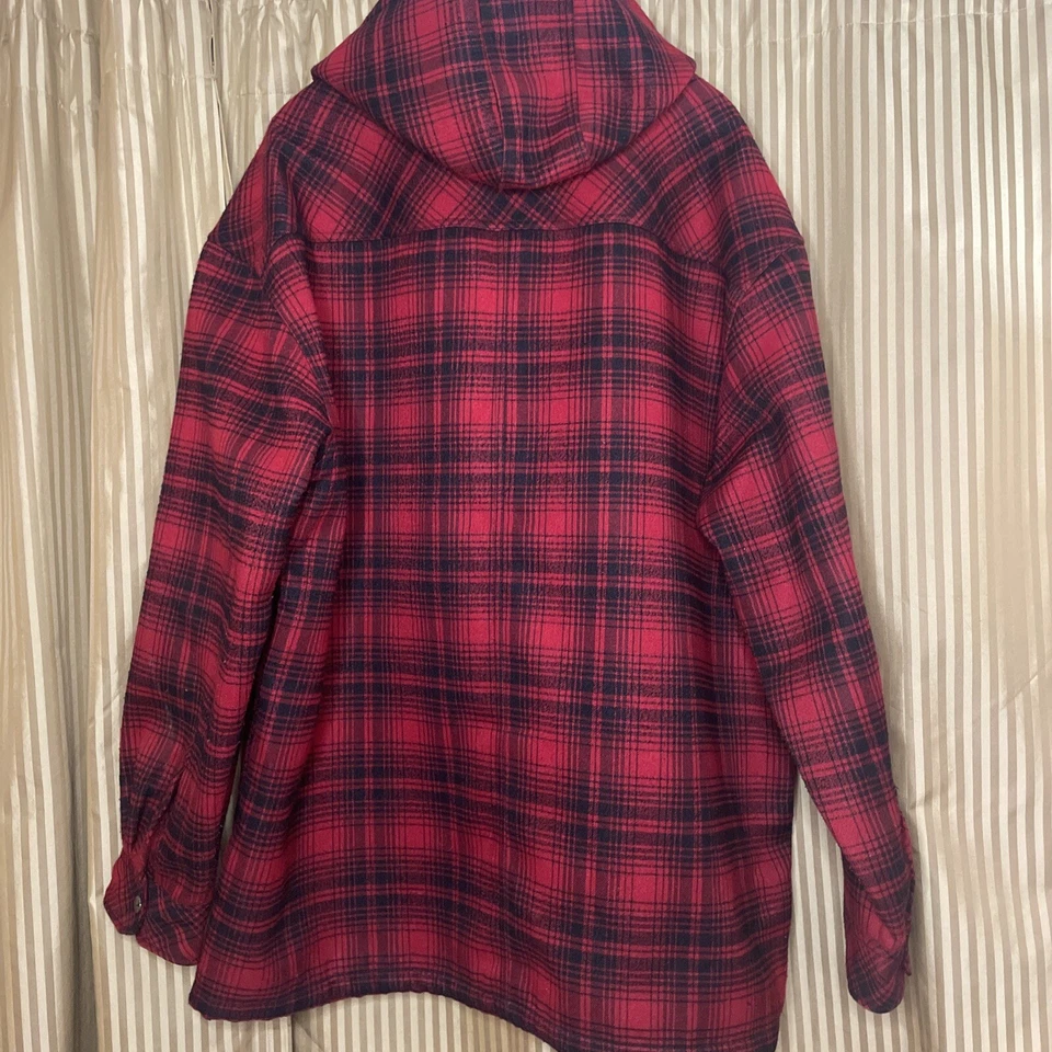 Dickies Men's Hooded Snap Up Jacket Red Black 3XL 54-56 Plaid Buffalo Polyester - Image 3 of 4