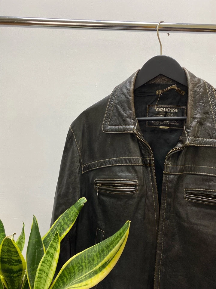 Chevignon Brown Heavy Flying Leather Jacket Size XL Men Rare Army  - Image 3 of 4