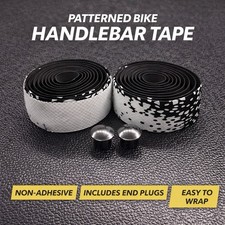 Patterned Bike Handlebar Tape ? Non-Adhesive Bar Tape + End Plugs | Black/White