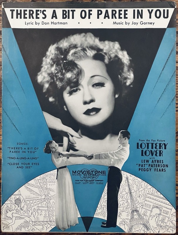 1935 film LOTTERY LOVER sheet music THERE'S A BIT OF PAREE IN YOU by JAY GORNEY