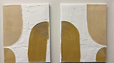 Original 3D Textured Art Set of 2 Neutral Wall Art 11x14 Tan White Abstract Boho