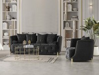 Luxus 2Tlg Wohnzimmer Set Sofa 3-Sitzer Sessel Modernes Design Couch Schwarz