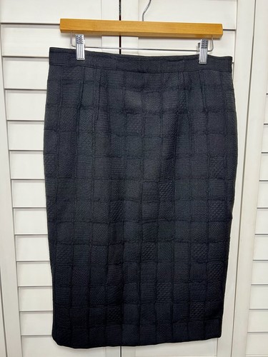 Valentino, Valentino Vintage 100% Wool Textured Minimalist Pencil Skirt Size 10 Black