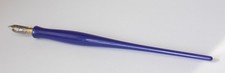 VINTAGE BLUE HANDLED DIP PEN WITH BRASS RESERVOIR MITCHELL'S SCROLL WRITER NIB