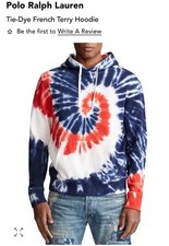Polo Ralph Lauren Men's Red White  Blue Spiral Tye Dye Hoodie Size L Pullover