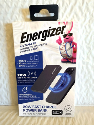 Energizer -10,000mAh SLIM METAL 20W Magnetic Wireless Qi/Qi2.0/MagSafe PowerBank