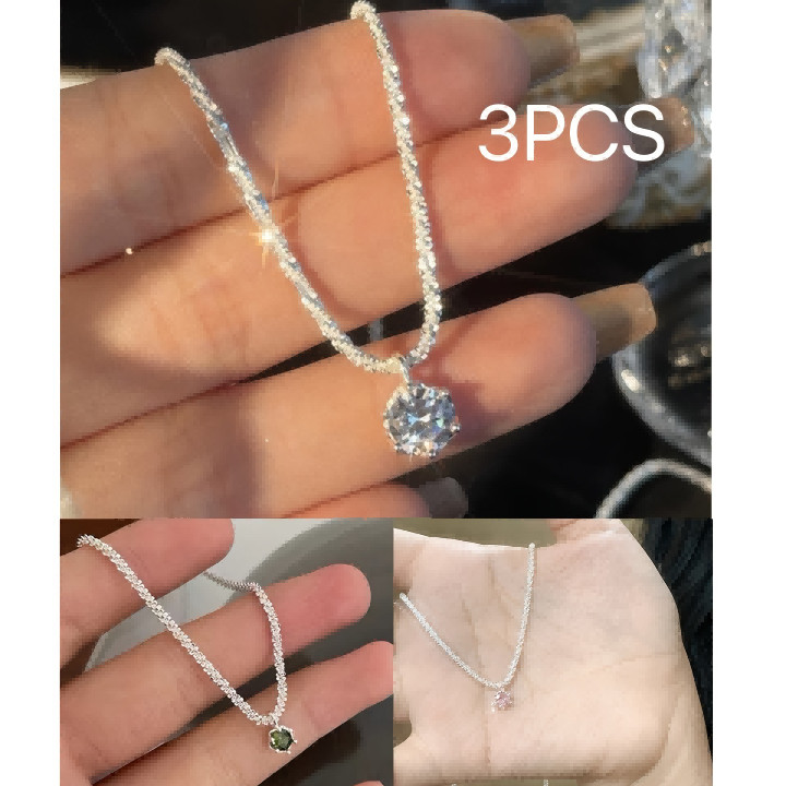 3 Set Delicate Sparkle Necklace – Adjustable Clavicle-Length Chain for Women