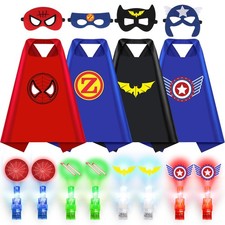 Superhero Capes with Finger Lights Masks Dress Up Costume for Kids 3-12