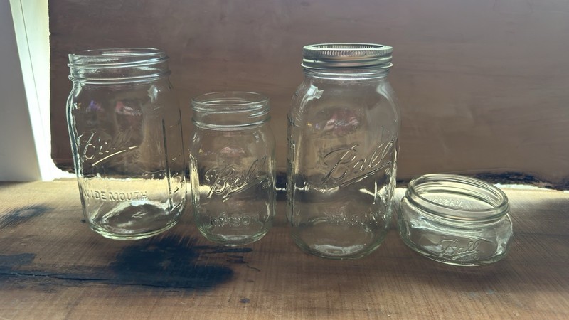Ball Mason Wide Mouth Clear Glass #13 Canning Jars, Lot of 4, Mixed Size 4 oz