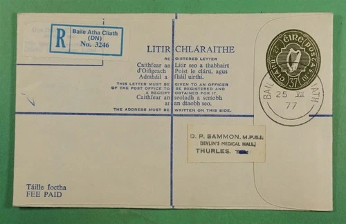 DR WHO 1977 IRELAND REGISTERED STATIONERY FDC? R27938
