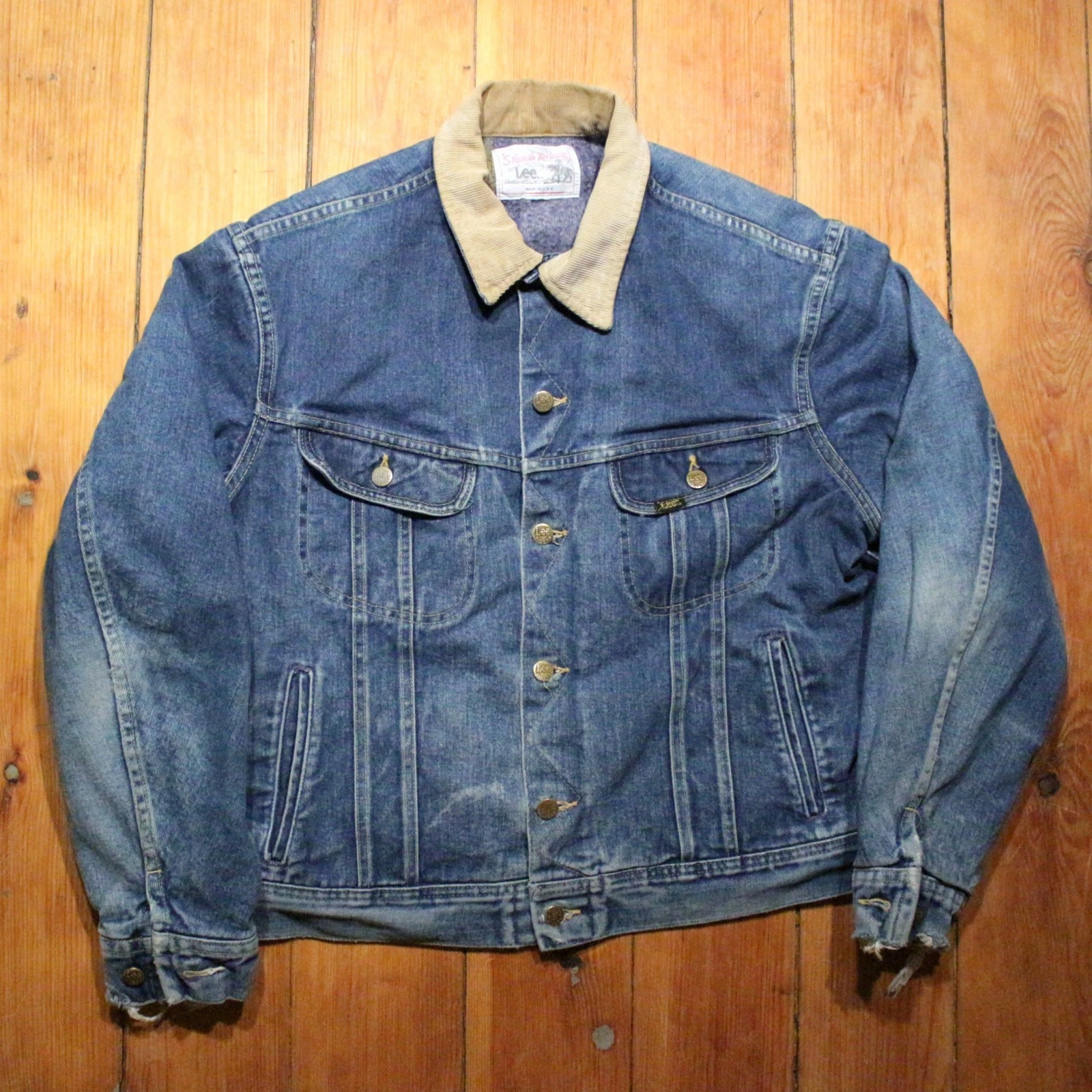 Vintage Lee Storm Rider Denim Jacket Made In The USA Size L 42 Blanket Lined