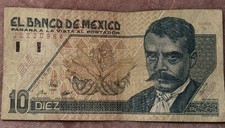 ZAPATA Mexico 10 Nuevos Pesos Banknote 1992 Emiliano Zapata Currency Mexican