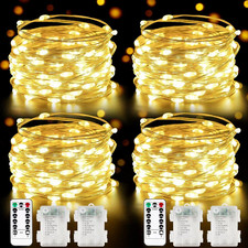 4 Pack 100 LED Fairy Lights Battery Operated with Remote, 33FT Waterproof Twinkl