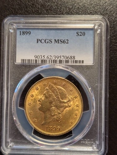 1899 $20 Liberty Head Double Eagle Gold Coin PCGS MS62