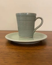 Simon Pearce Celadon Green Crackle Glaze Pottery Ceramic Cup Mug and Saucer