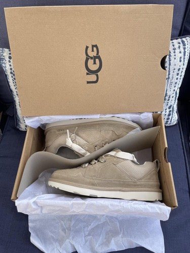 UGG Lo Lowmel Women's Beige/White Low Top Lace-Up Mesh Suede Sneakers