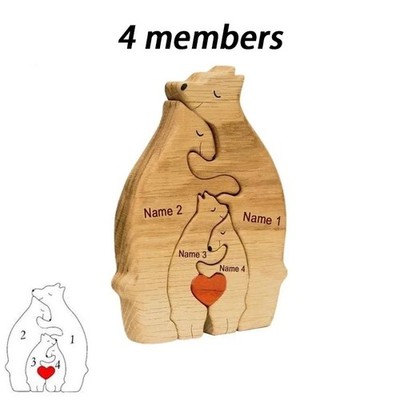 Personalized Wooden Bear Family Puzzle Custom Name Baby Mom Gift Decor