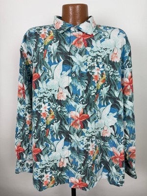 Tommy Bahama Island Zone Shirt Men XXL Floral Parrot Hawaiian Luau Linen Blend