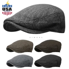 EM Herringbone Ivy Hat Wool Stripe Gatsby Cap Golf Driving Flat Cabbie Newsboy