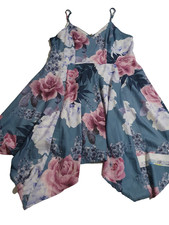 Ally Fashion Size 14 Blue Floral Midi Dress Spaghetti Strap Fit Flare Party Wedd