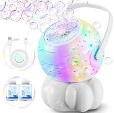 Rechargeable Bubble Machine - 7 Color LED Light, 10 Large Medium, White