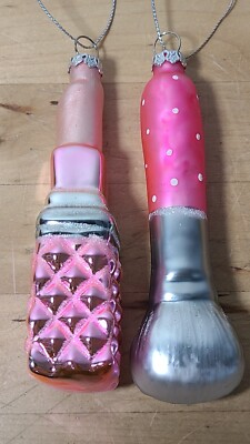 Set of 2 Katherine's Collection @ Silver Lake Lipstick & Makeup Brush Ornaments 