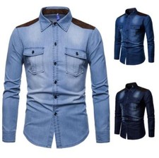 New Spring/ Fall Men's Denim Shirts Casual Solid Button Tops Long sleeve Shirts
