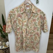 Vintage Pierre Cardin Hawaiian Shirt Button Up Orange Green Leaf Print Large